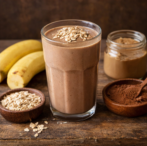 Batido proteico de cacao y banana