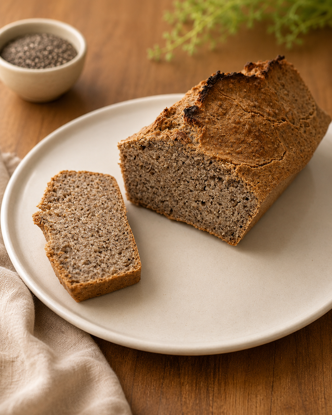 Pan casero saludable de trigo sarraceno, almendras y chía