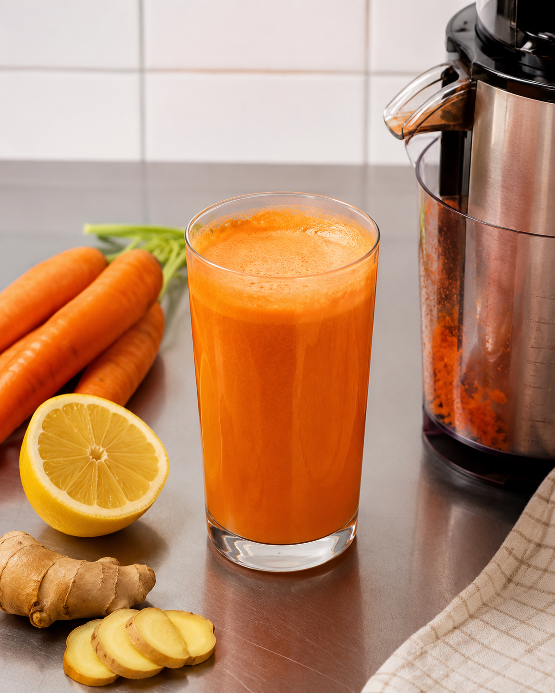 Jugo natural de zanahoria , limón y jengibre
