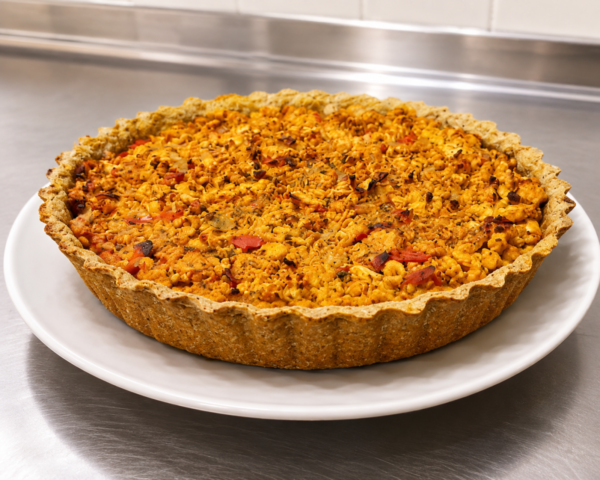 Tarta de pollo con masa integral, trigo sarraceno y chía