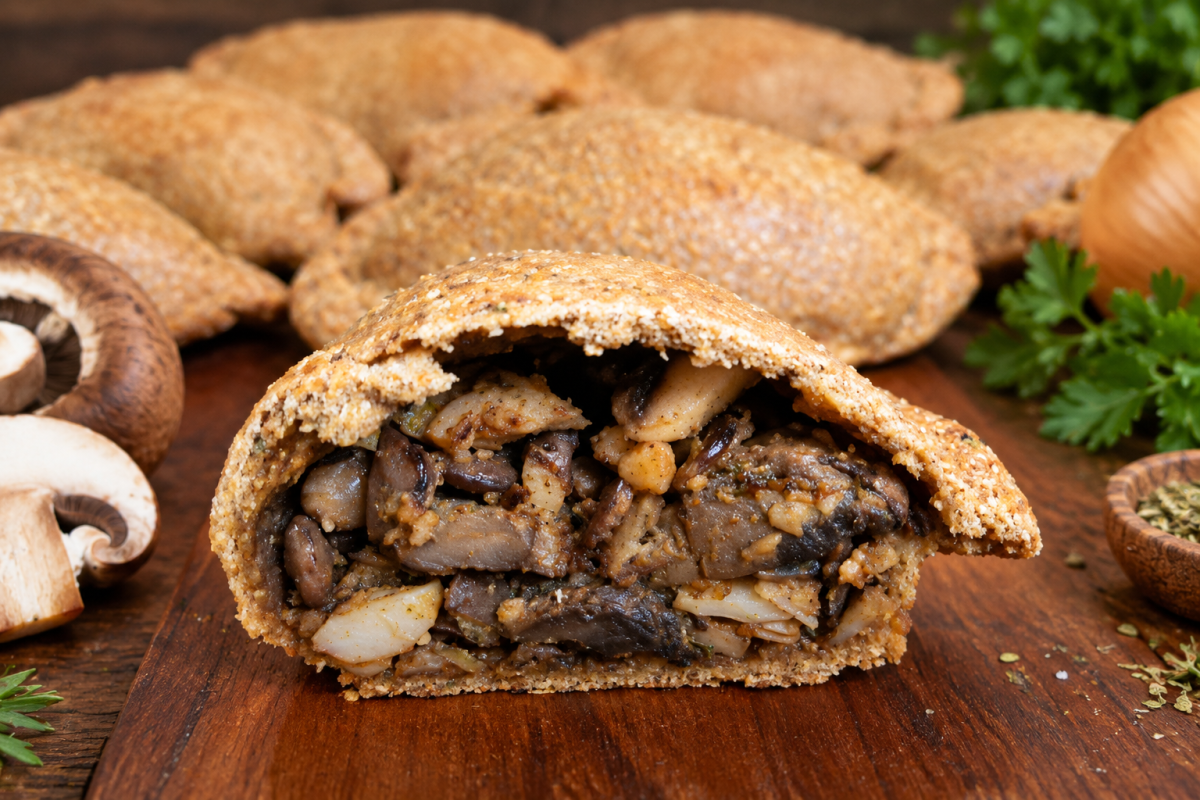 Empanadas integrales de portobellos, lentejas, huevo duro y nueces